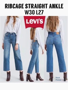 LEVI’S Ribcage Straight Ankle Button-Fly Med Wash Jeans W30 L27